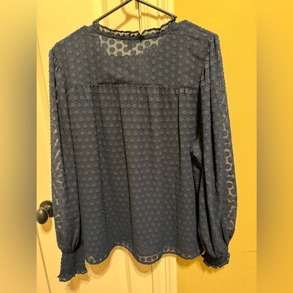 Ann Taylor Navy Blue Polka Dot Long Sleeve Blouse Sz XXL - Picture 7 of 10
